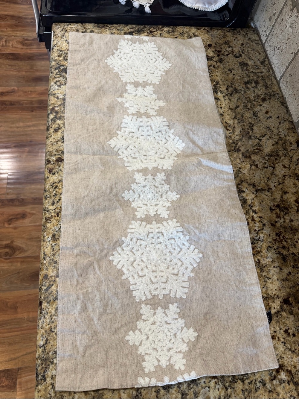 Beige Linen Snowflake Table Runner - Unbranded